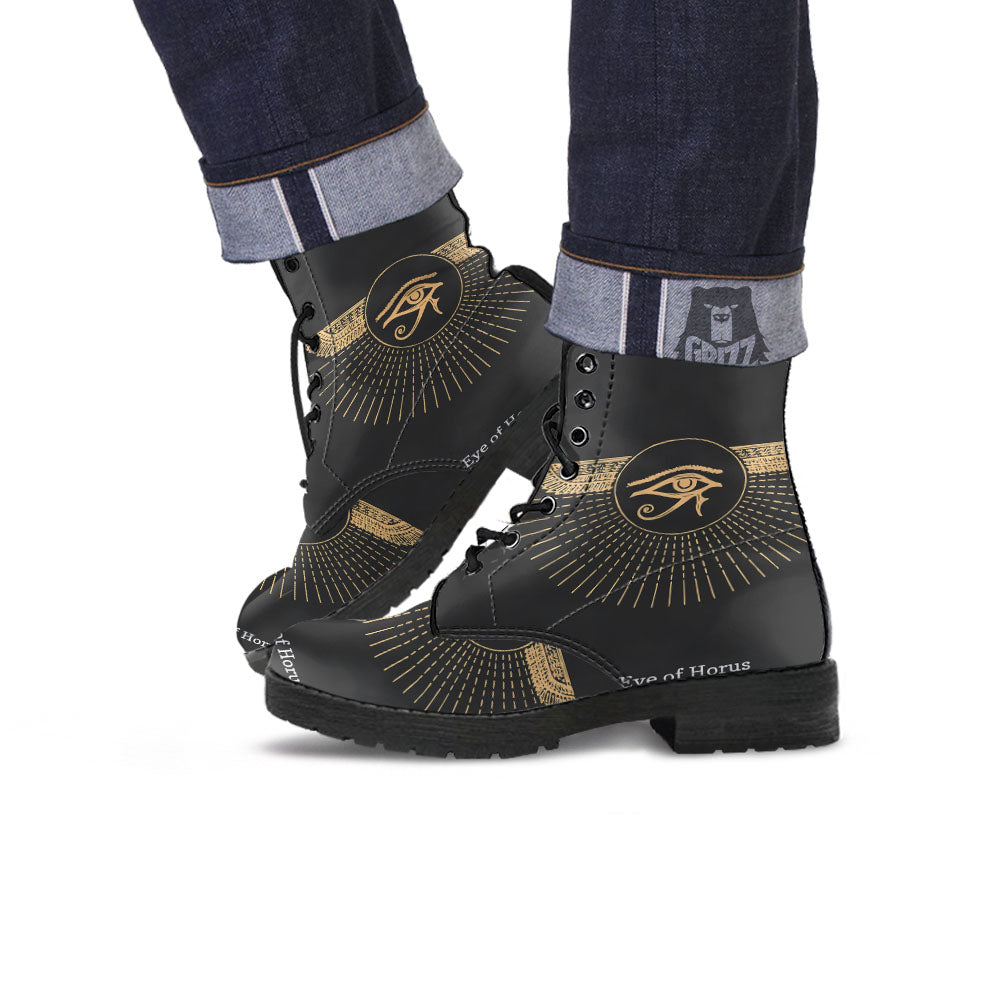 Eye Of Horus Egyptian Print Leather Boots-grizzshop