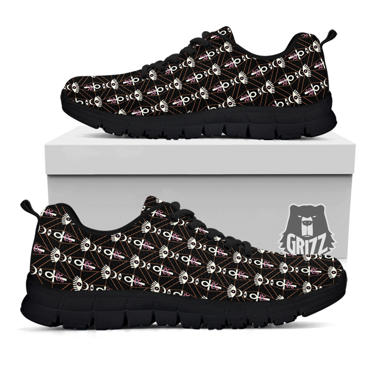 Eye Of Horus Egyptian Print Pattern Black Sneaker-grizzshop
