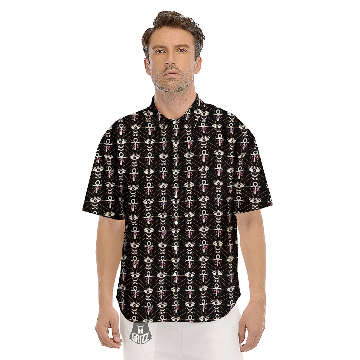Eye Of Horus Egyptian Print Pattern Men's Short Sleeve Shirts-grizzshop