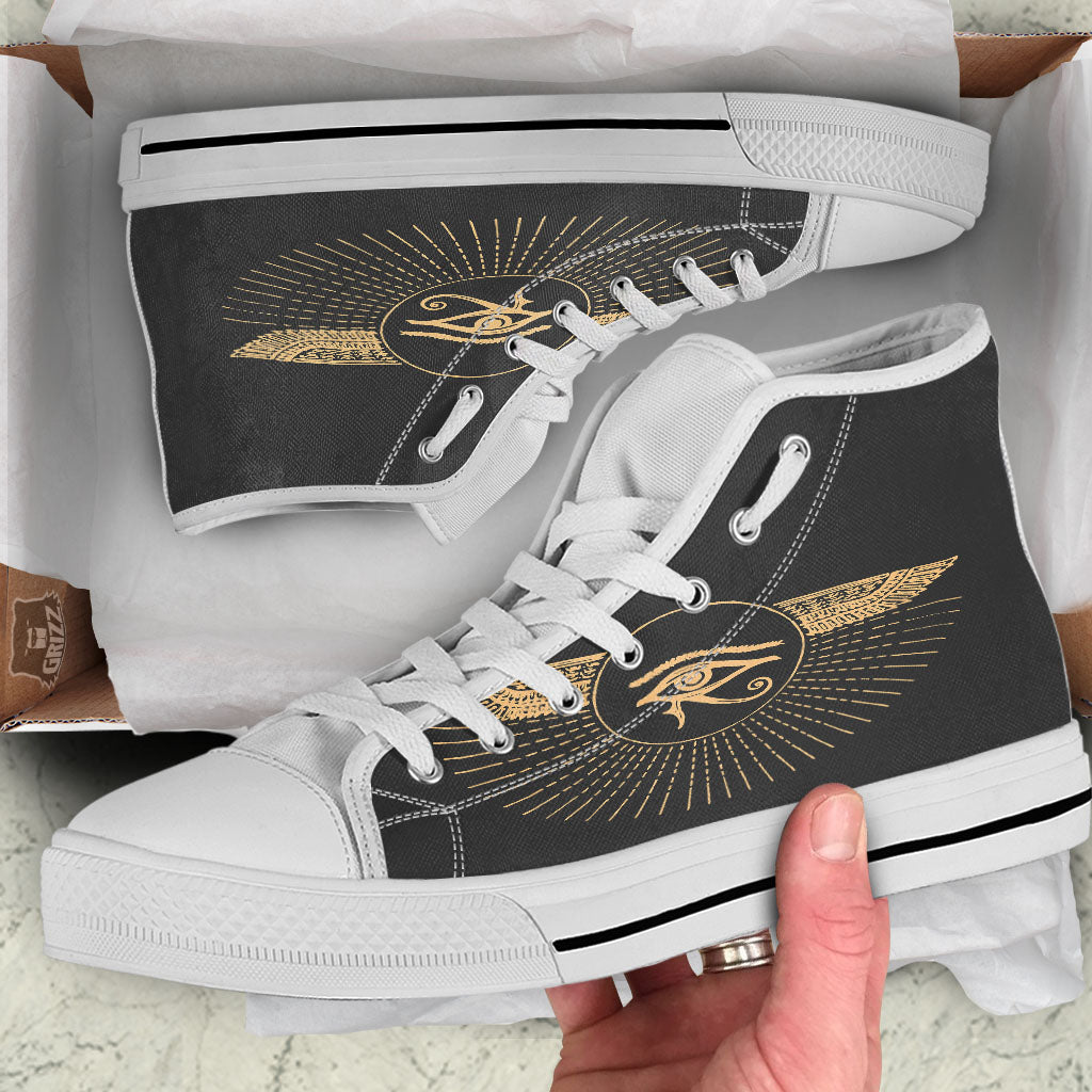 Eye Of Horus Egyptian Print Pattern White High Top Shoes-grizzshop