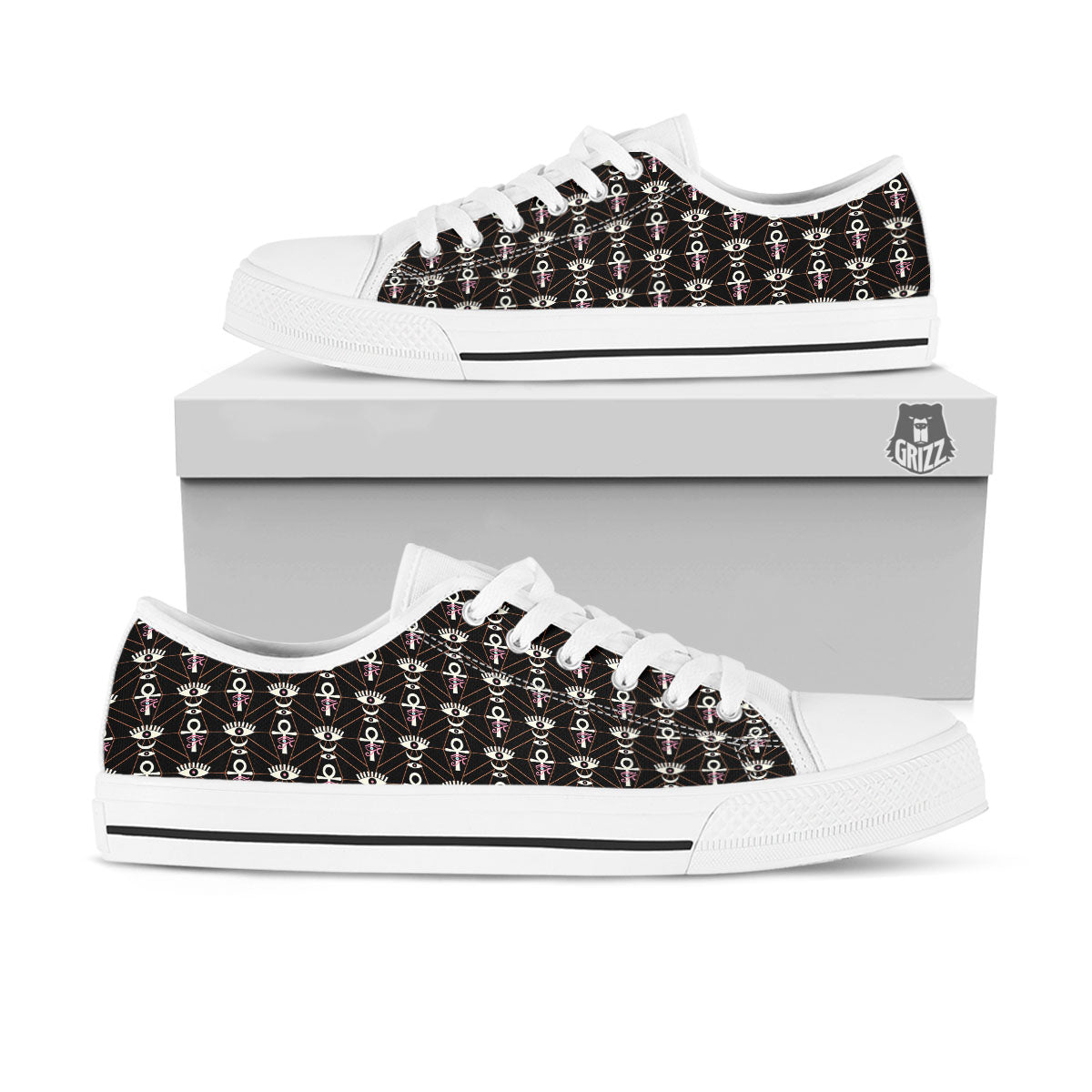Eye Of Horus Egyptian Print Pattern White Low Top Shoes-grizzshop