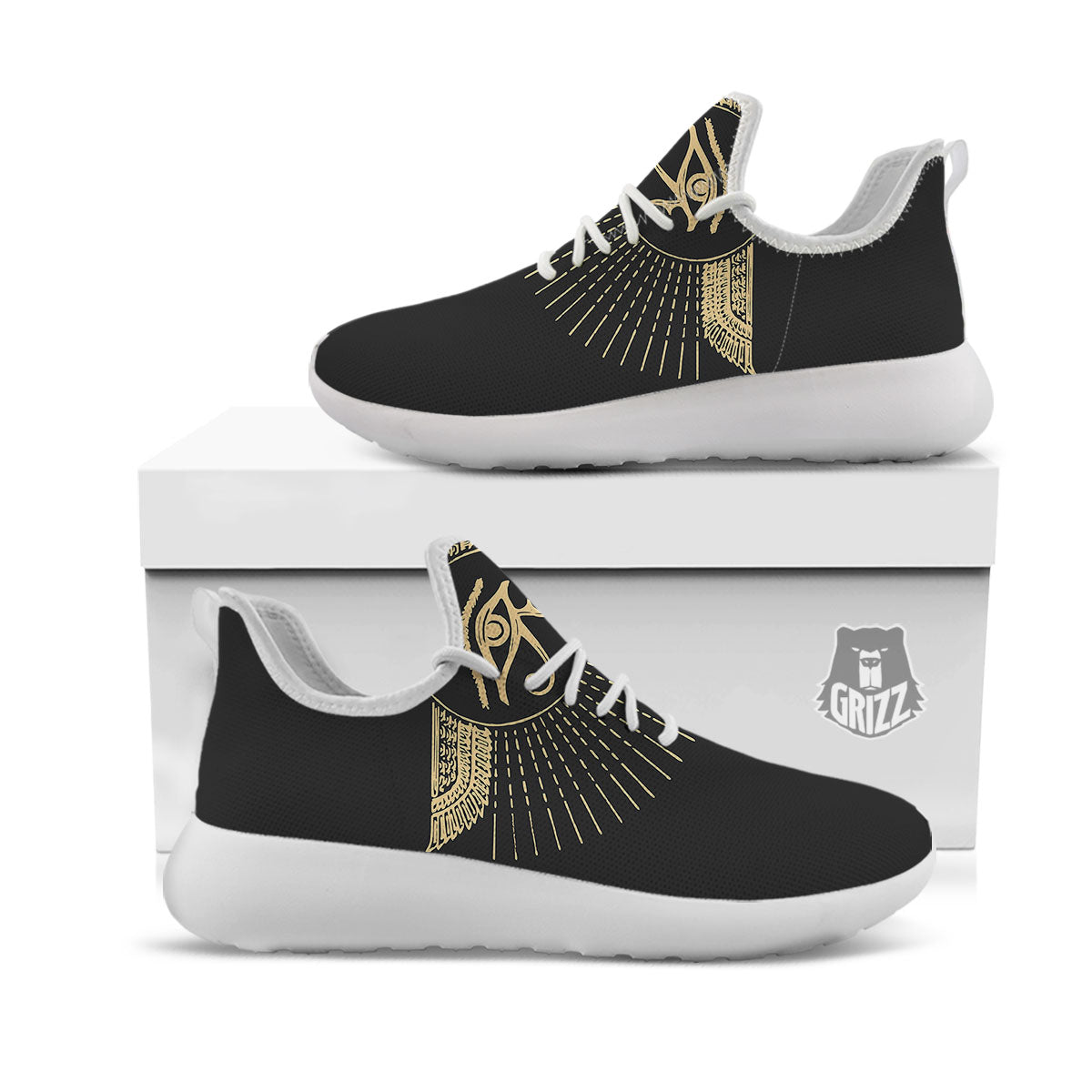 Eye Of Horus Egyptian Print White Athletic Shoes-grizzshop