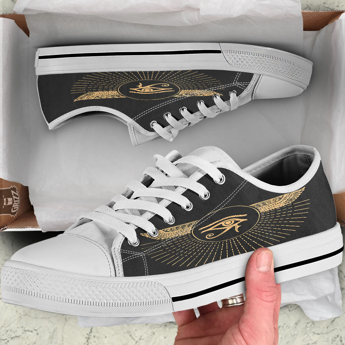 Eye Of Horus Egyptian Print White Low Top Shoes-grizzshop