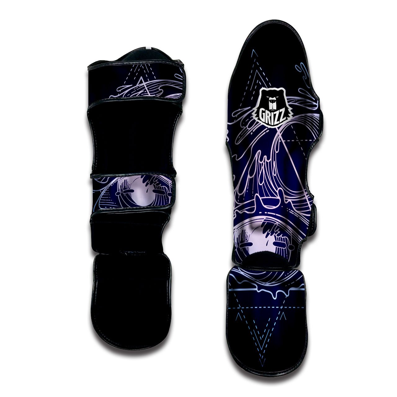 Eye Of Providence Black Purple Print Muay Thai Shin Guards-grizzshop