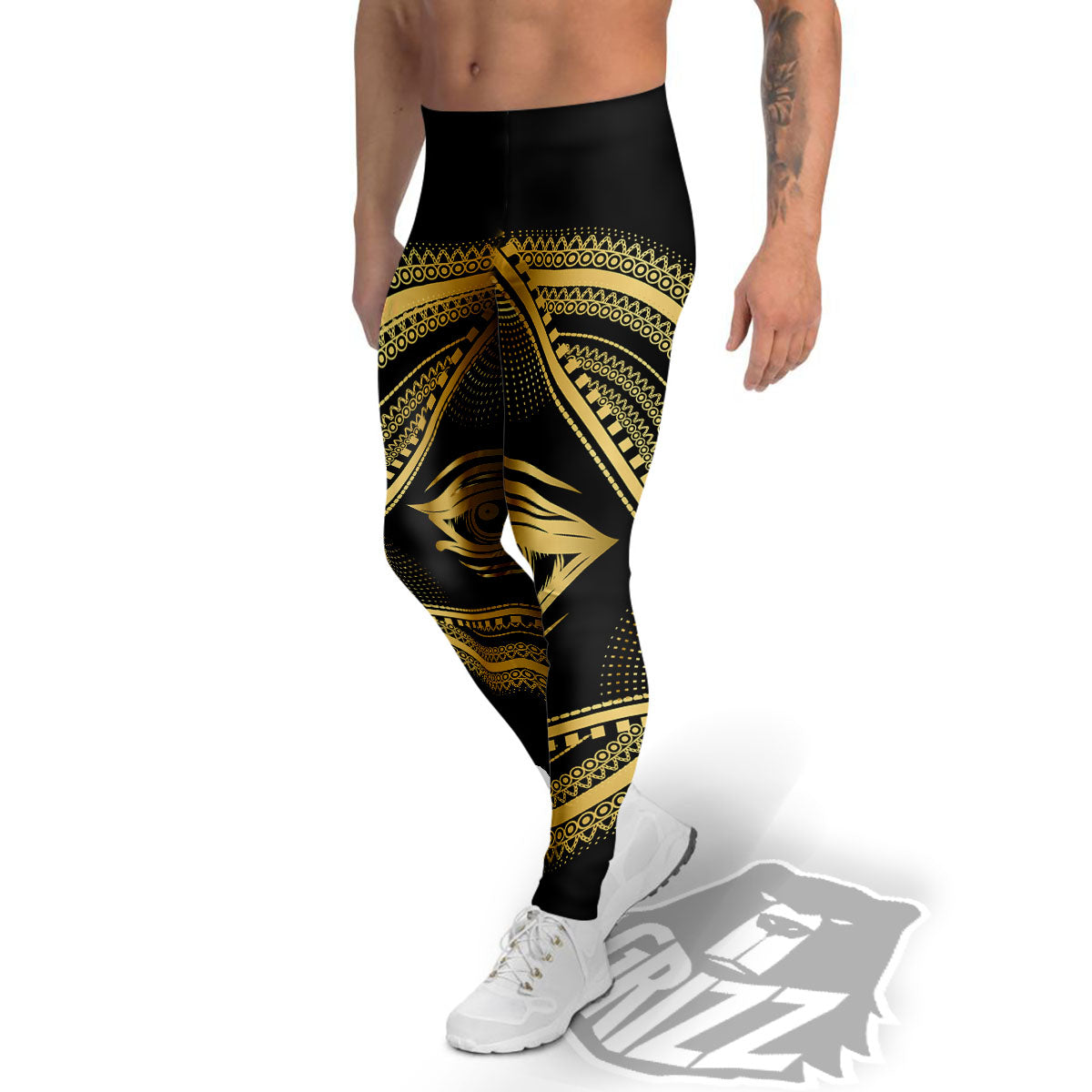 Eye of Providence Gold And Black Print Men's Leggings-grizzshop