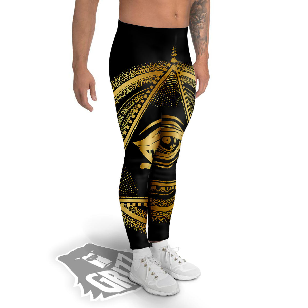 Eye of Providence Gold And Black Print Men's Leggings-grizzshop