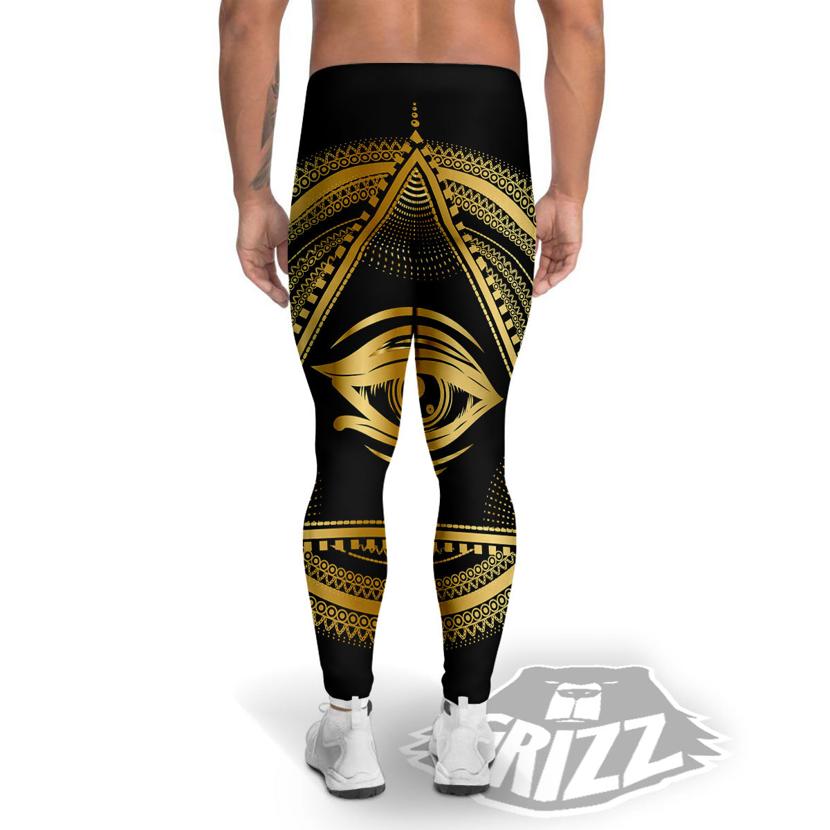 Eye of Providence Gold And Black Print Men's Leggings-grizzshop