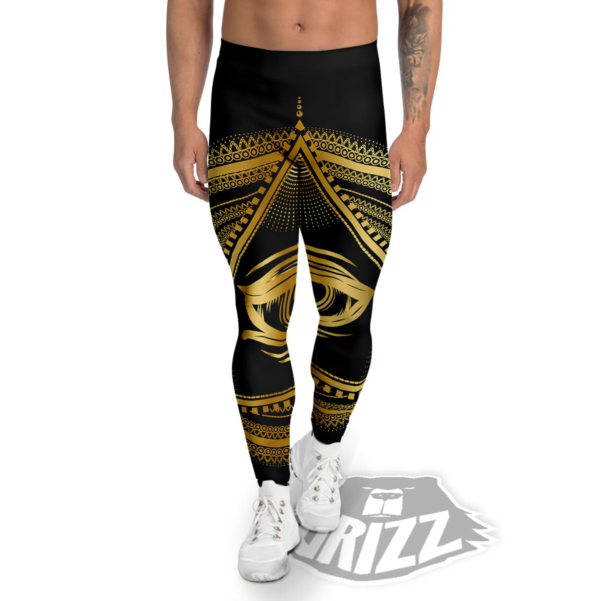 Eye of Providence Gold And Black Print Men's Leggings-grizzshop