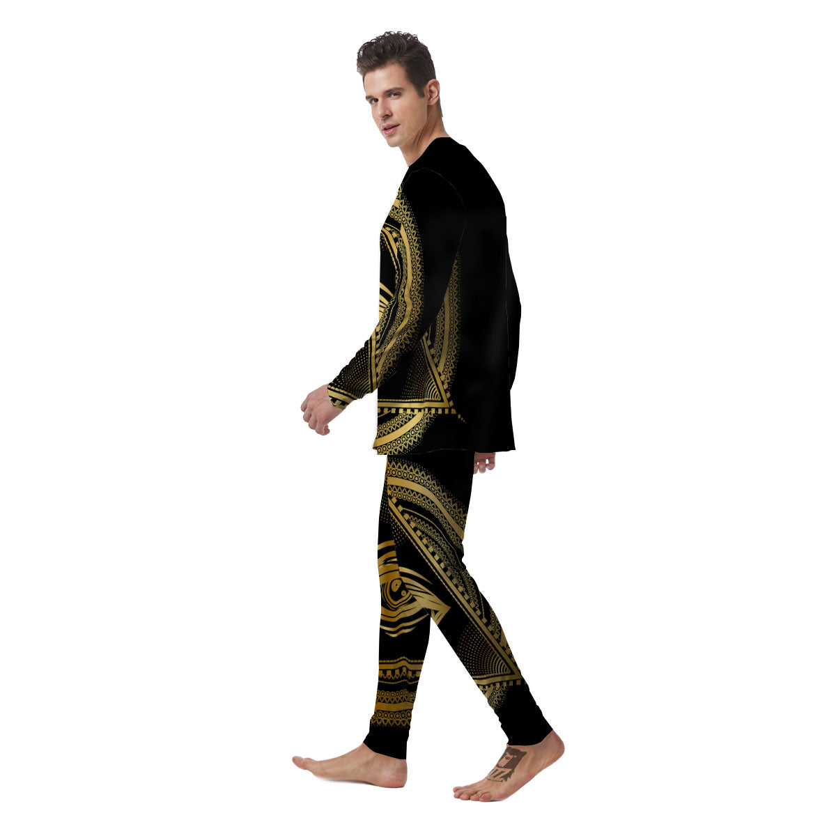 Eye of Providence Gold And Black Print Men's Pajamas-grizzshop