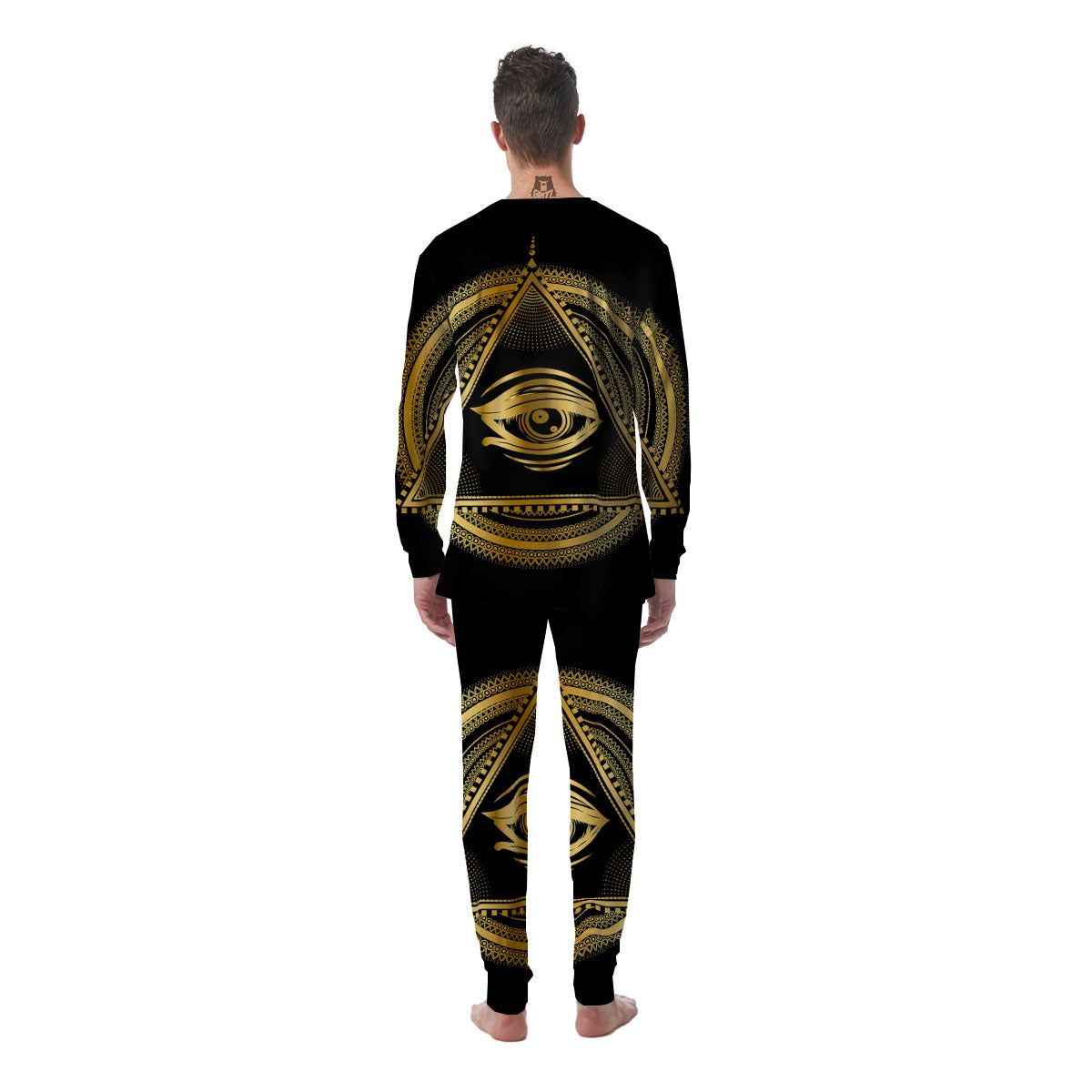 Eye of Providence Gold And Black Print Men's Pajamas-grizzshop