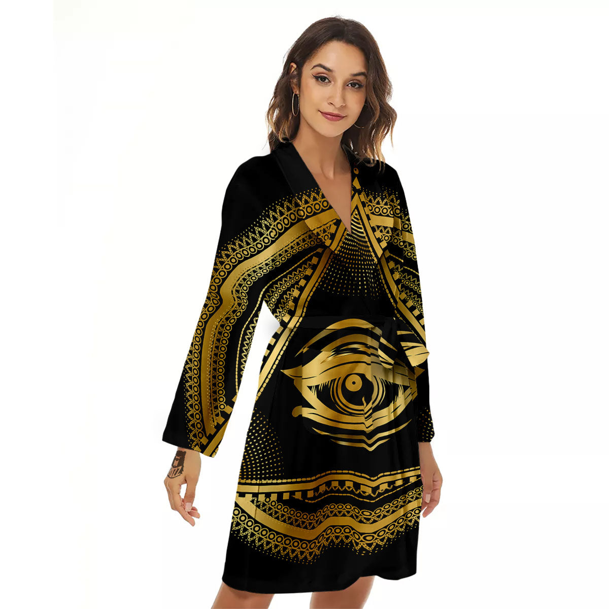 Eye of Providence Gold And Black Print Women's Robe-grizzshop