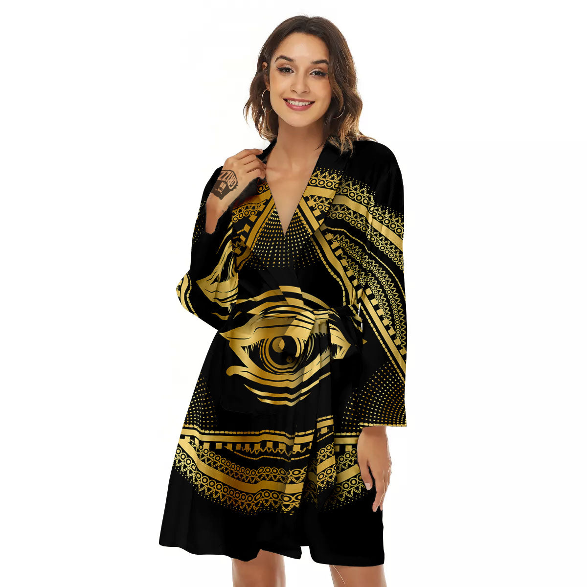 Eye of Providence Gold And Black Print Women's Robe-grizzshop