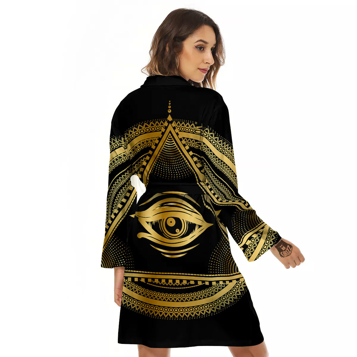Eye of Providence Gold And Black Print Women's Robe-grizzshop