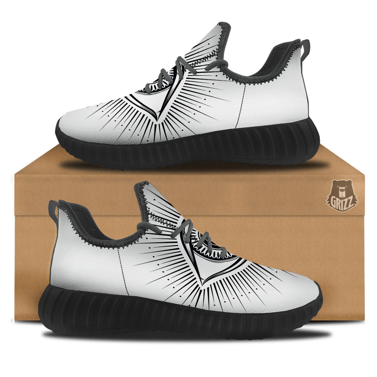 Eye of Providence White And Black Print Black Walking Shoes-grizzshop