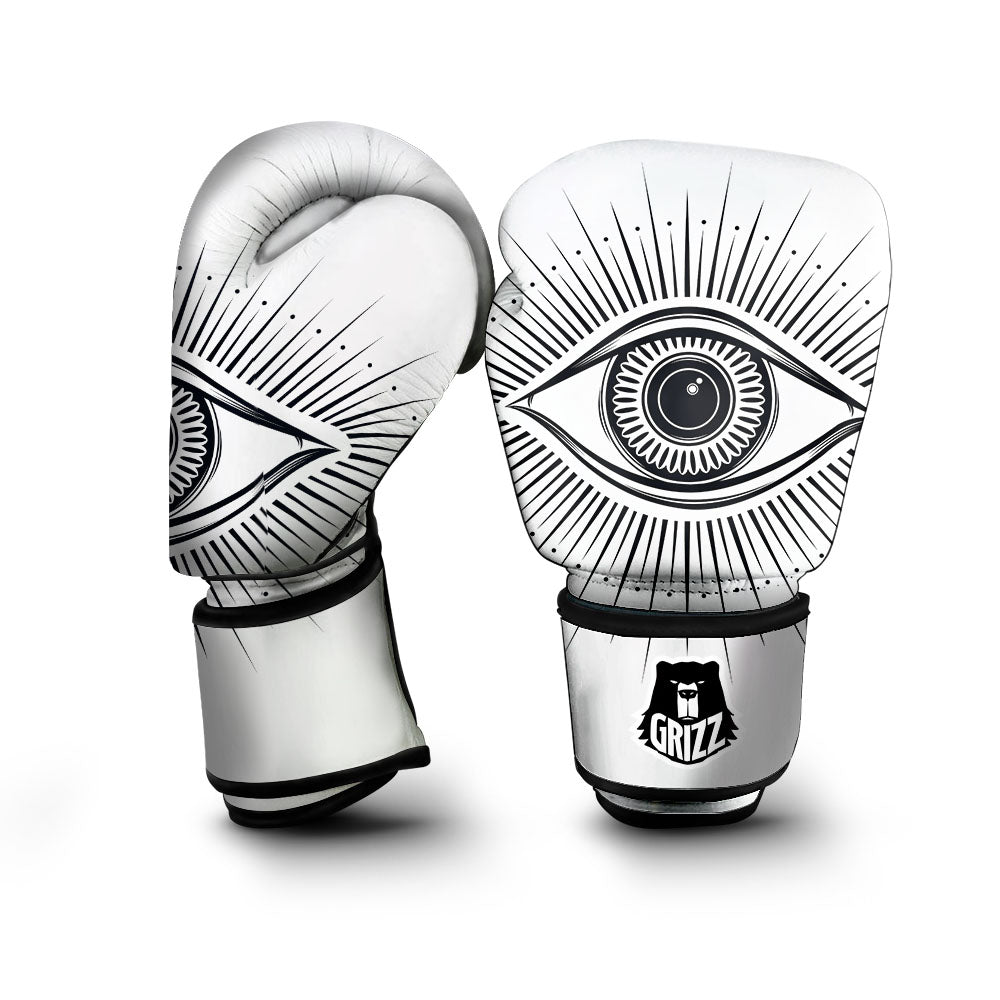 Eye of Providence White And Black Print Boxing Gloves-grizzshop