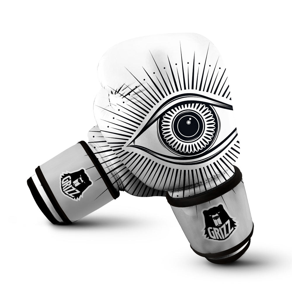Eye of Providence White And Black Print Boxing Gloves-grizzshop