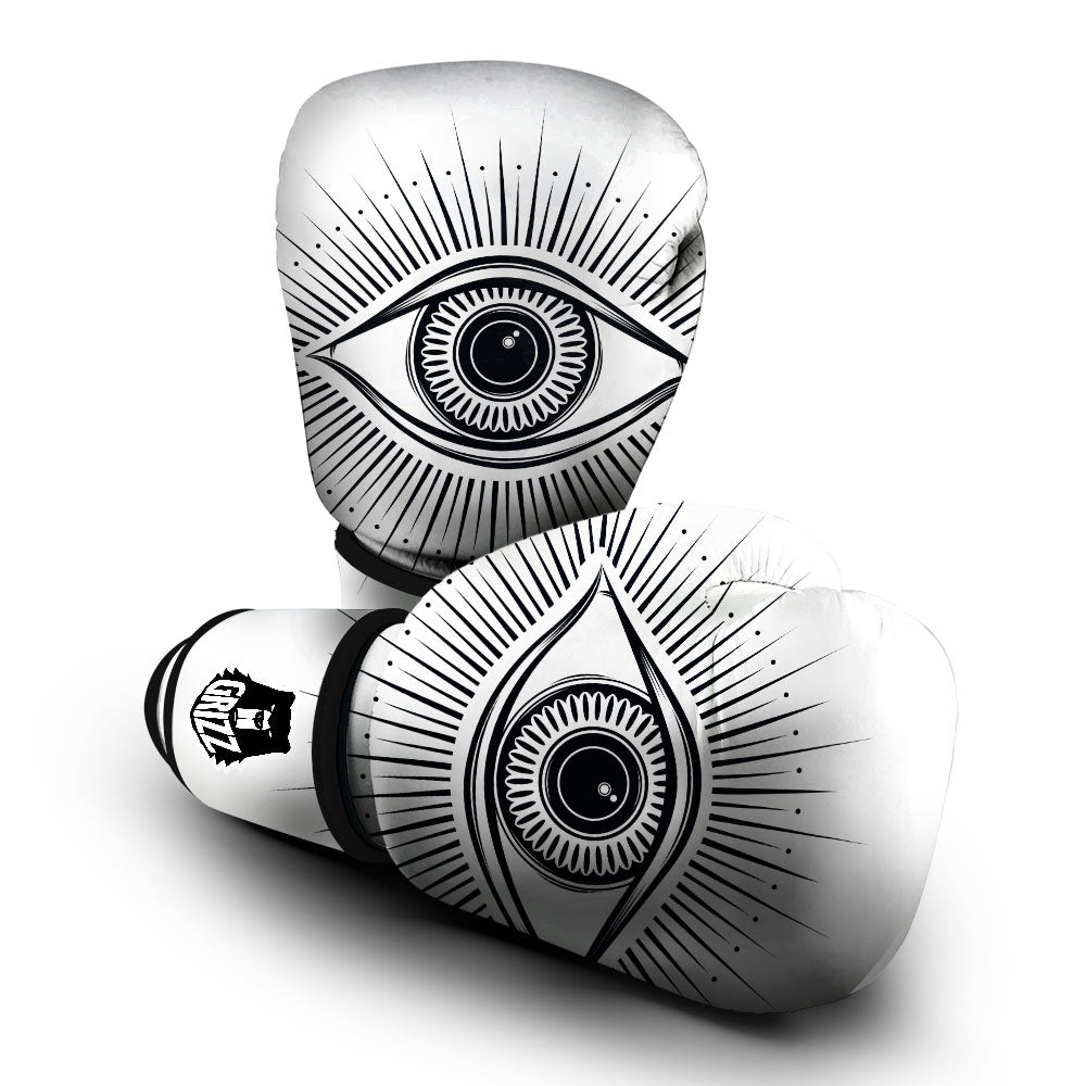 Eye of Providence White And Black Print Boxing Gloves-grizzshop