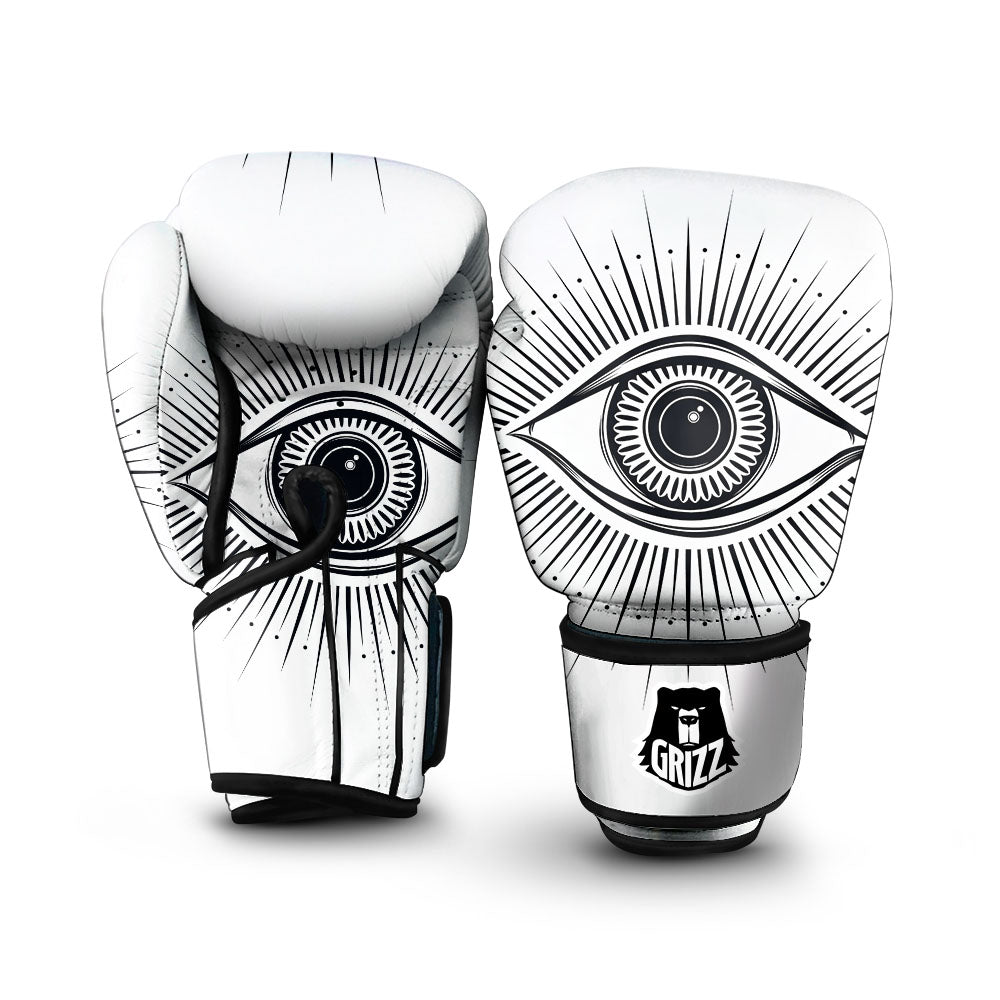 Eye of Providence White And Black Print Boxing Gloves-grizzshop