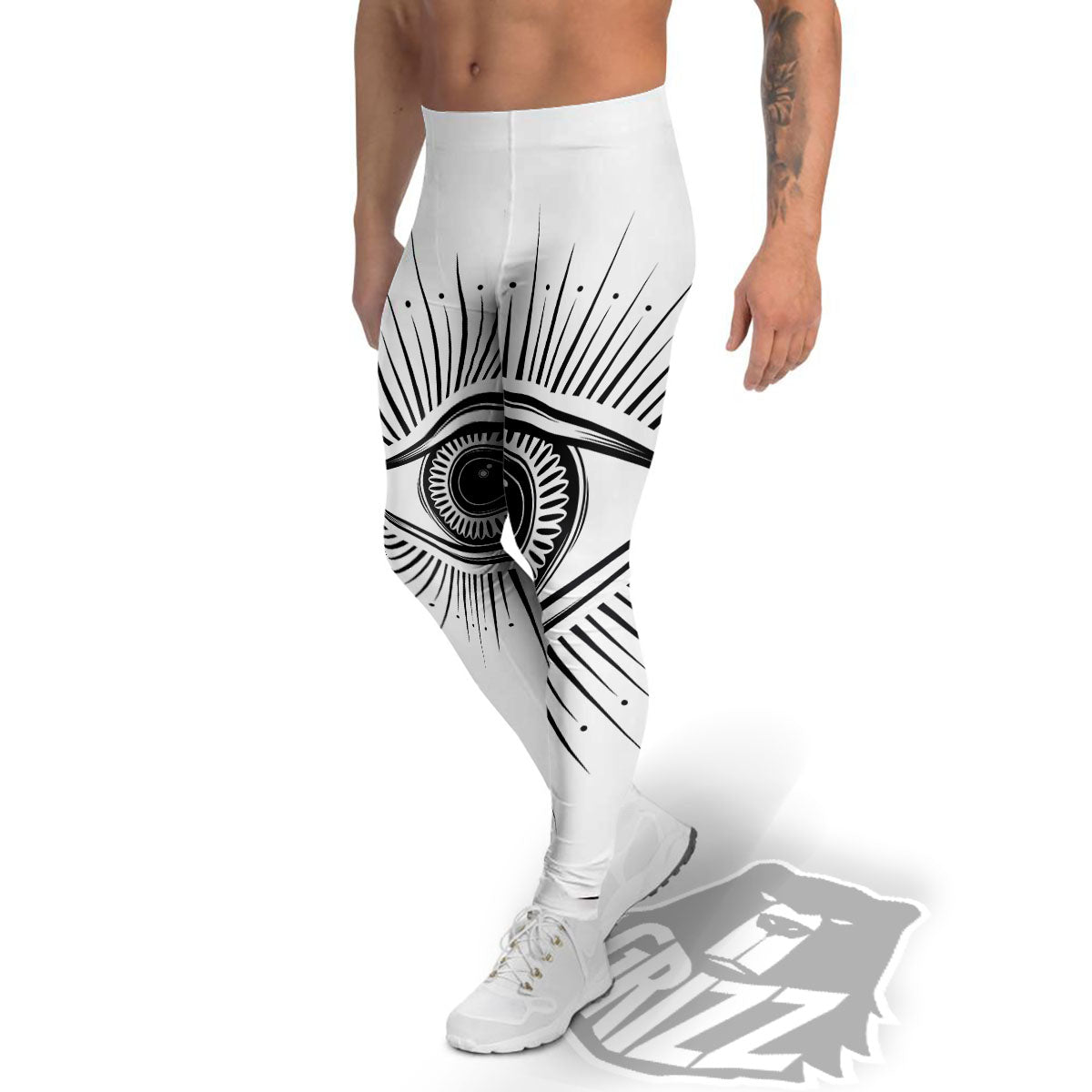 Eye of Providence White And Black Print Men's Leggings-grizzshop
