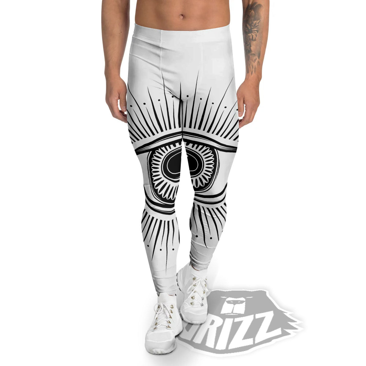 Eye of Providence White And Black Print Men's Leggings-grizzshop