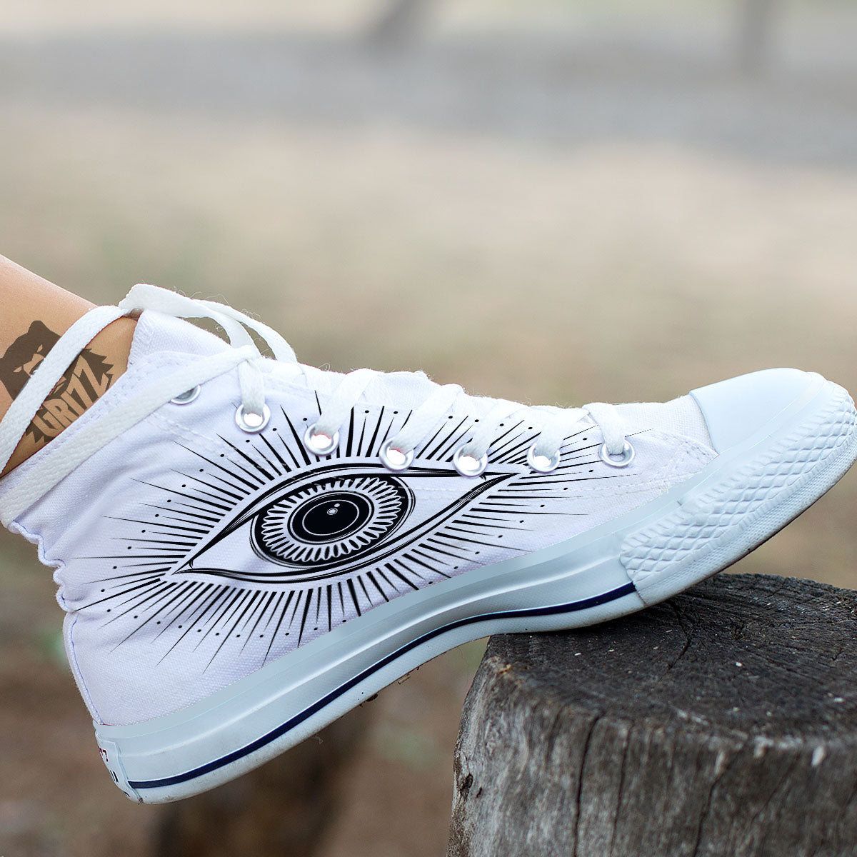 Eye of Providence White And Black Print White High Top Shoes-grizzshop