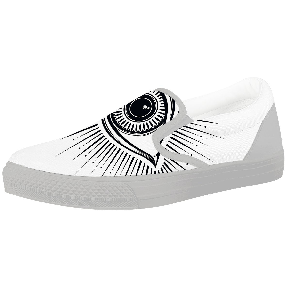 Eye of Providence White And Black Print White Slip On Shoes-grizzshop