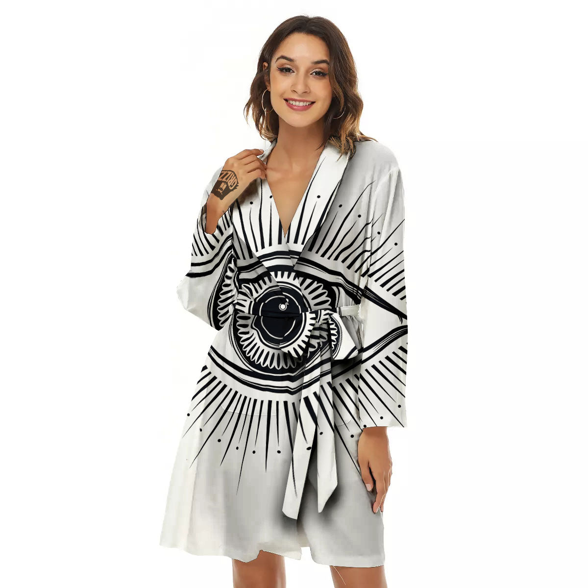 Eye of Providence White And Black Print Women's Robe-grizzshop