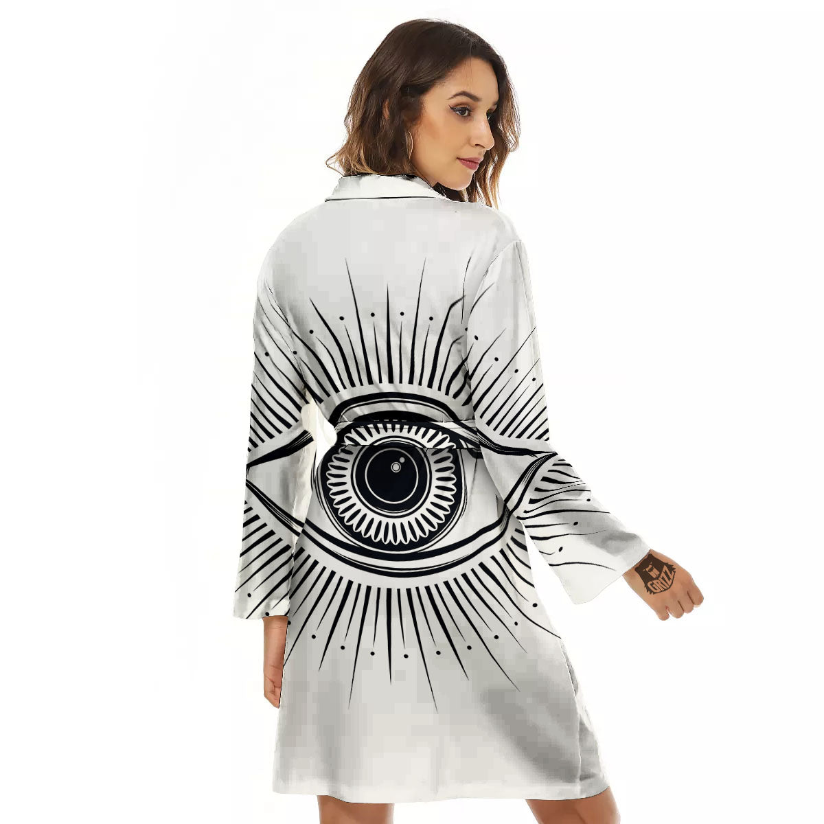 Eye of Providence White And Black Print Women's Robe-grizzshop