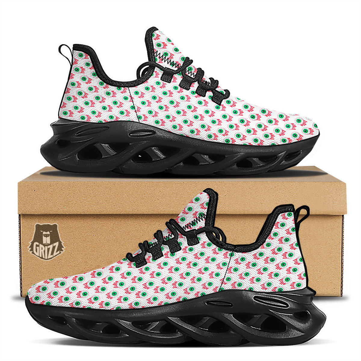 Eyeball Bloody Print Pattern Black Running Shoes-grizzshop