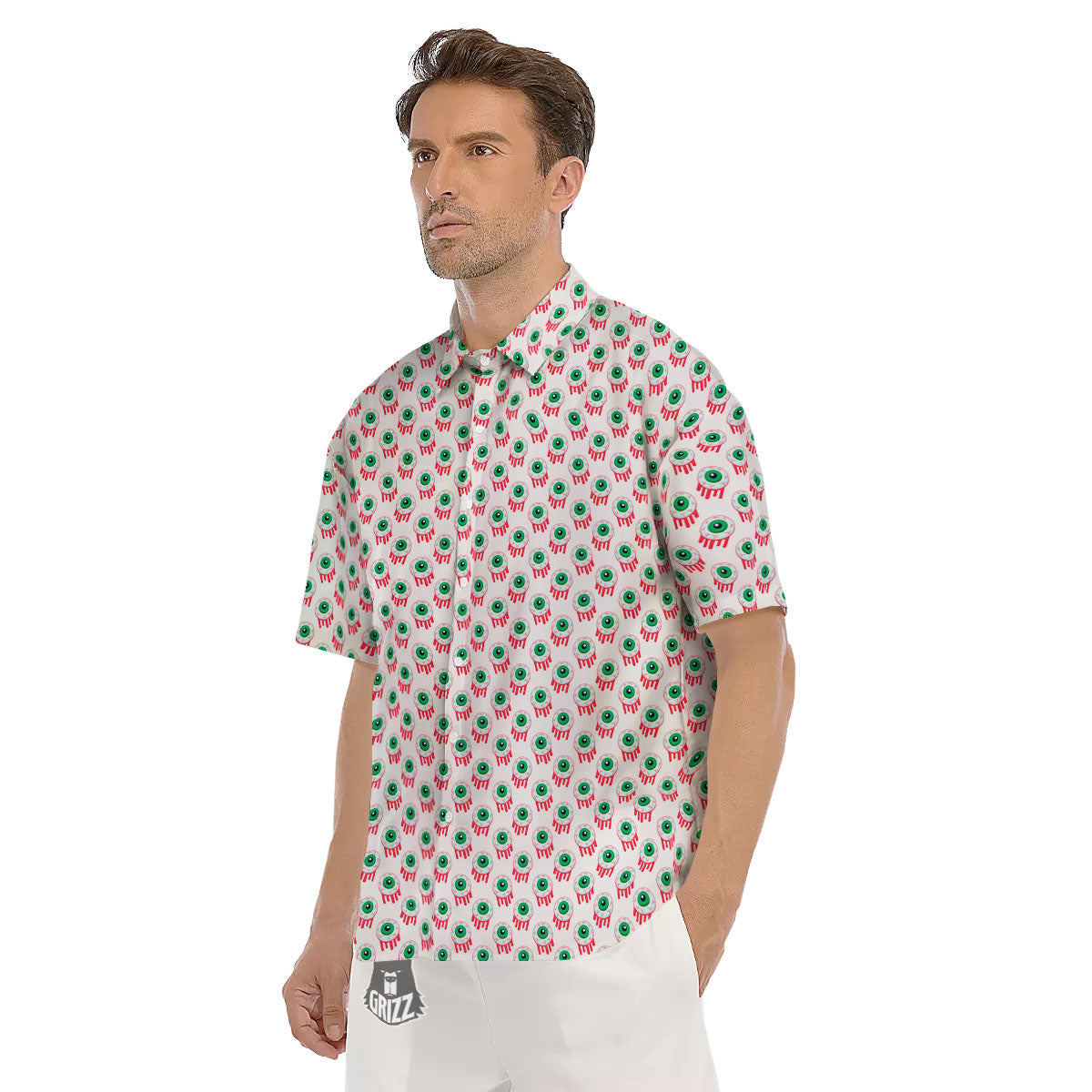 Eyeball Bloody Print Pattern Men's Short Sleeve Shirts-grizzshop