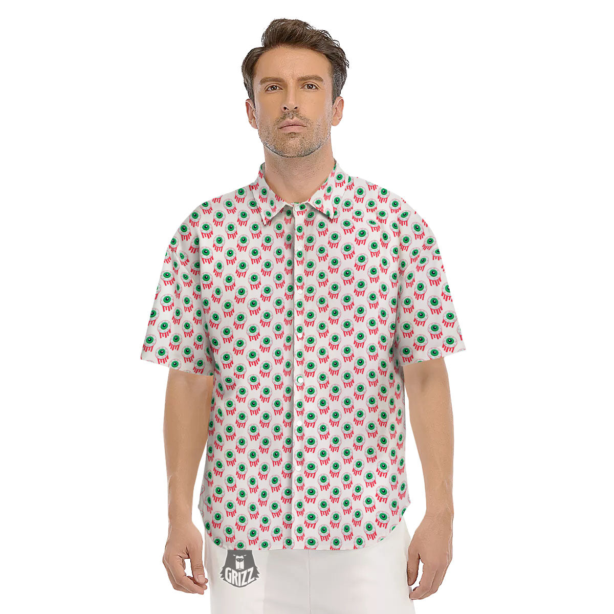Eyeball Bloody Print Pattern Men's Short Sleeve Shirts-grizzshop