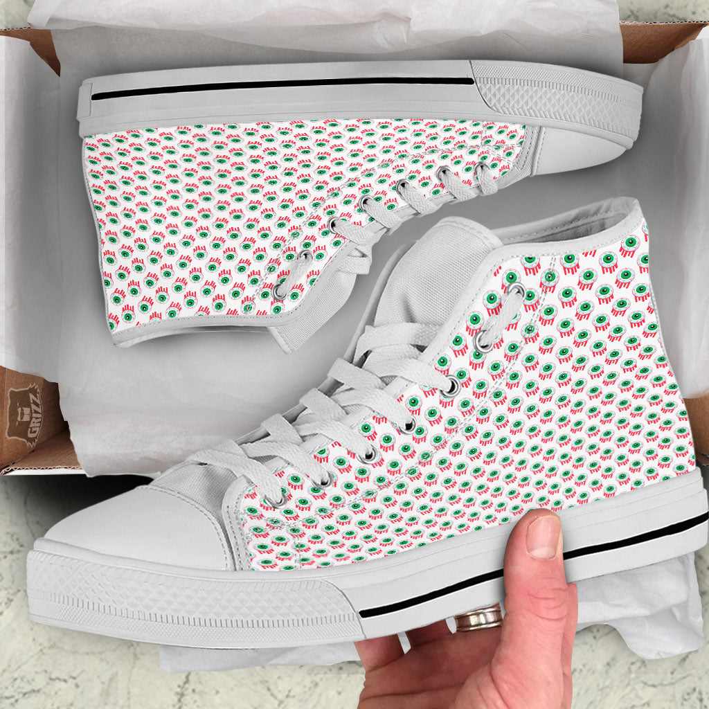 Eyeball Bloody Print Pattern White High Top Shoes-grizzshop