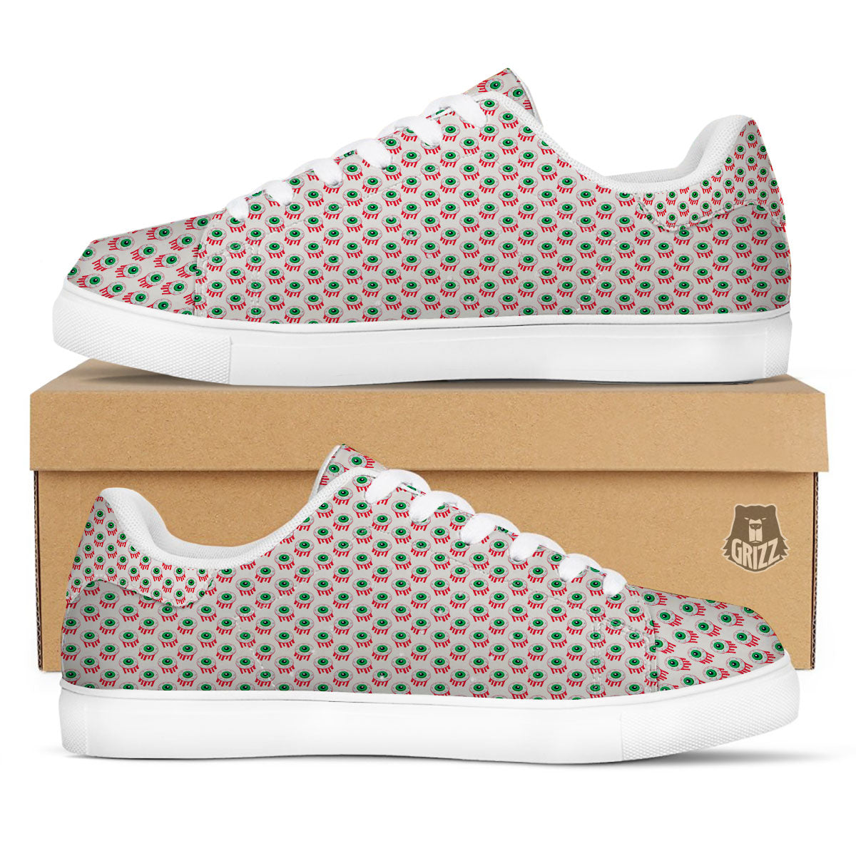 Eyeball Bloody Print Pattern White Low Top Sneakers-grizzshop