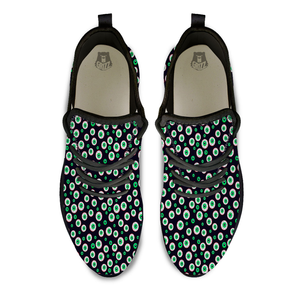 Eyeball Creepy Print Pattern Black Athletic Shoes-grizzshop