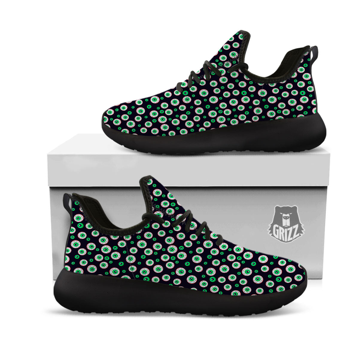 Eyeball Creepy Print Pattern Black Athletic Shoes-grizzshop