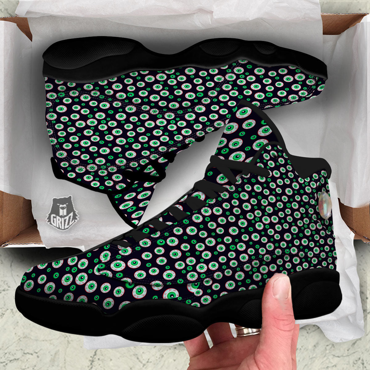 Eyeball Creepy Print Pattern Black Basketball Shoes-grizzshop