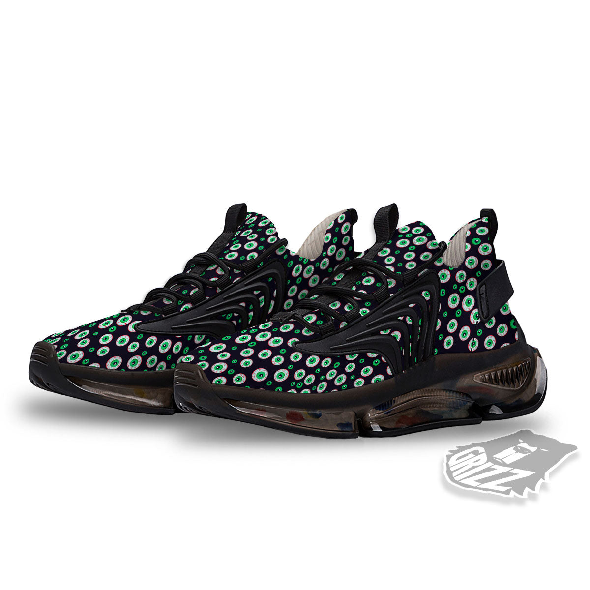 Eyeball Creepy Print Pattern Black Gym Shoes-grizzshop