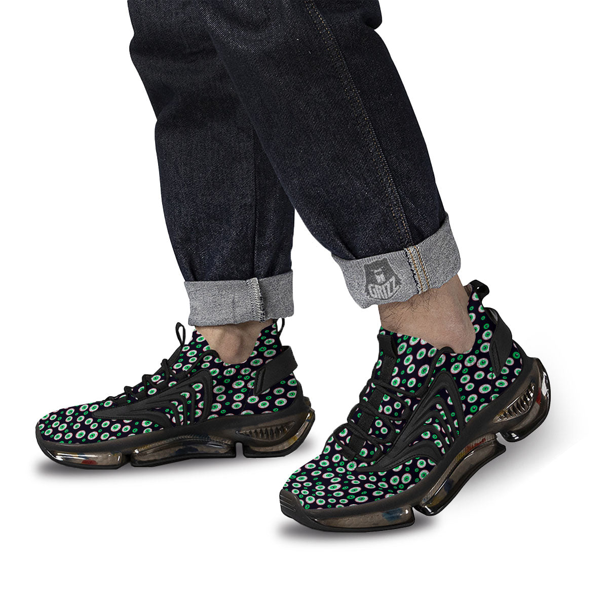 Eyeball Creepy Print Pattern Black Gym Shoes-grizzshop