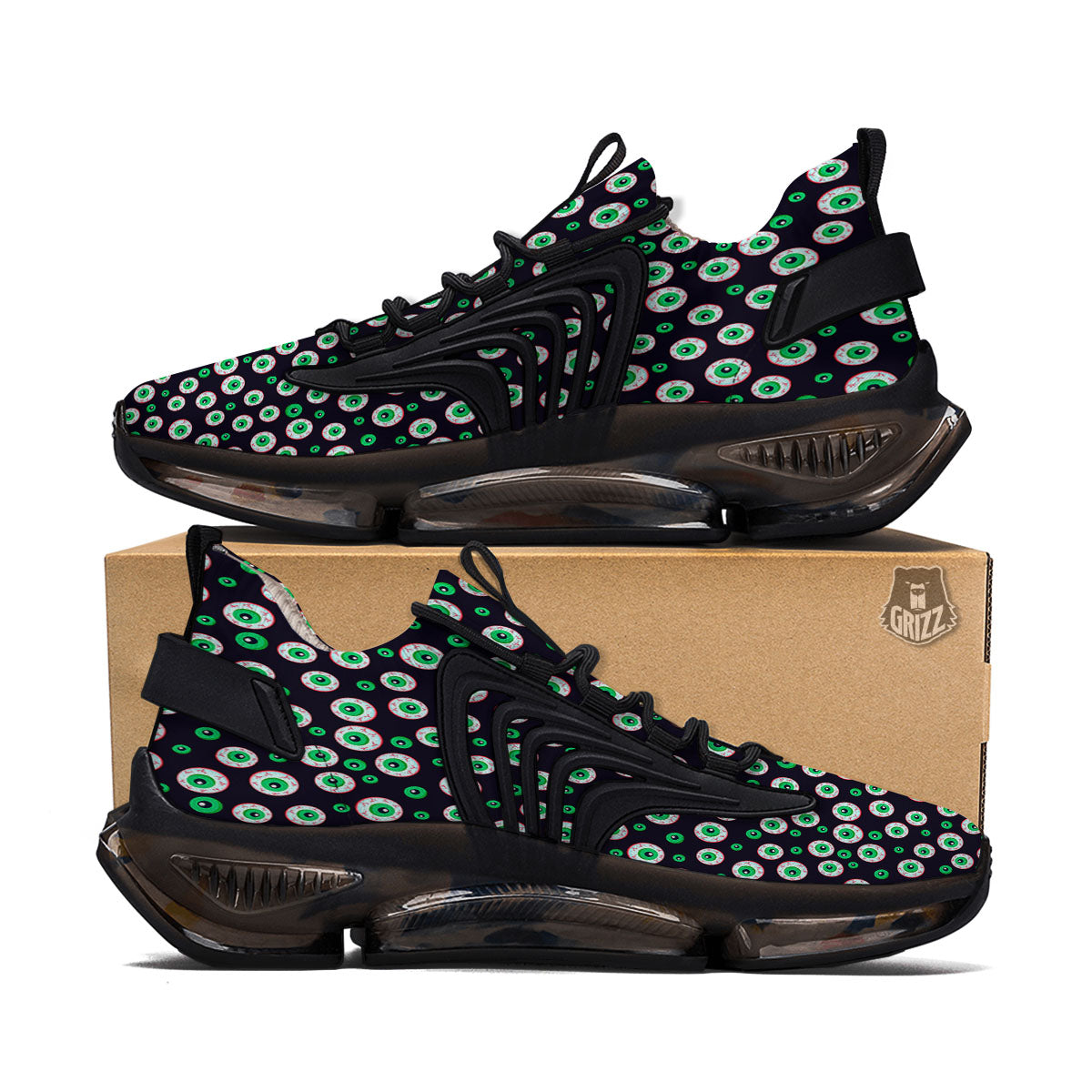 Eyeball Creepy Print Pattern Black Gym Shoes-grizzshop