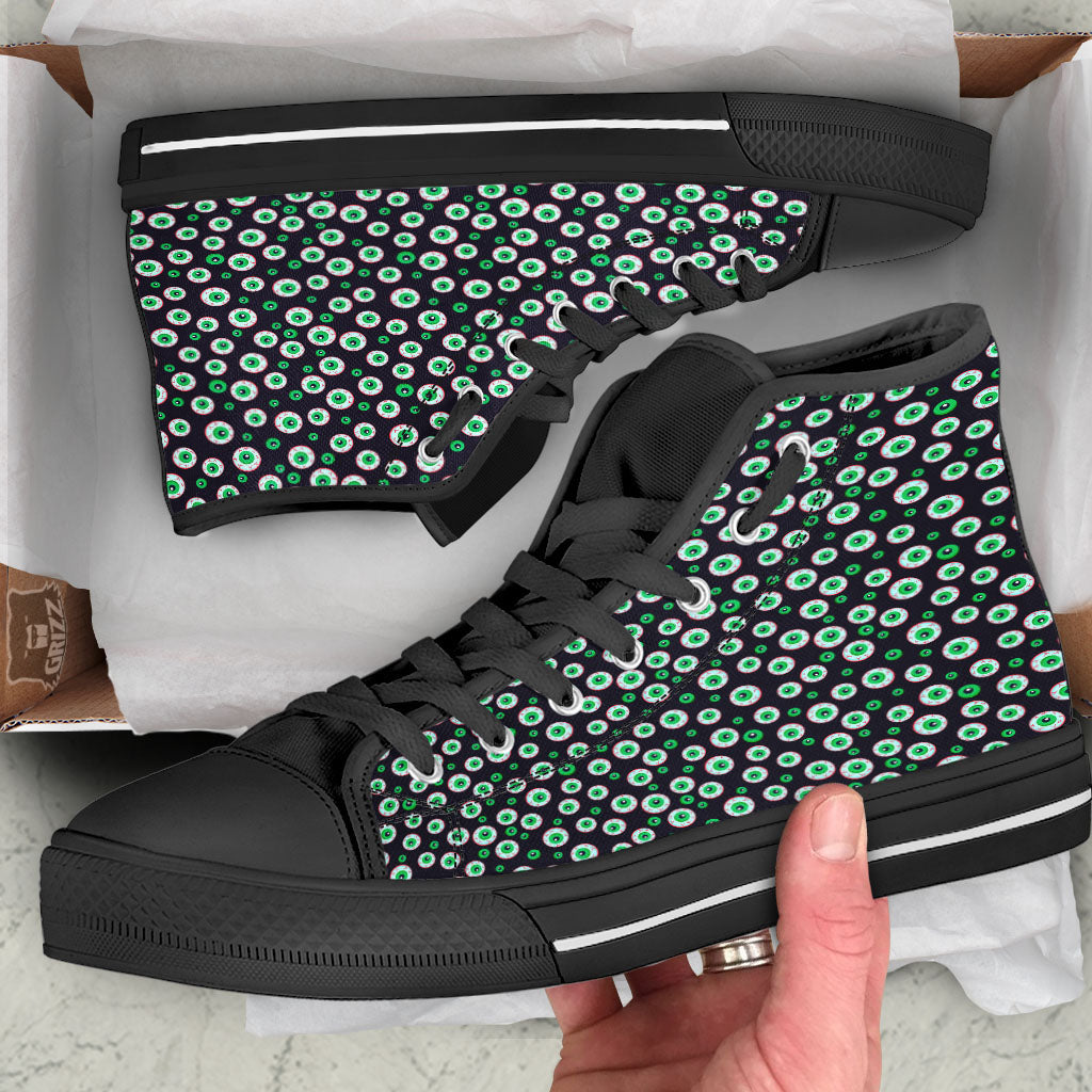 Eyeball Creepy Print Pattern Black High Top Shoes-grizzshop