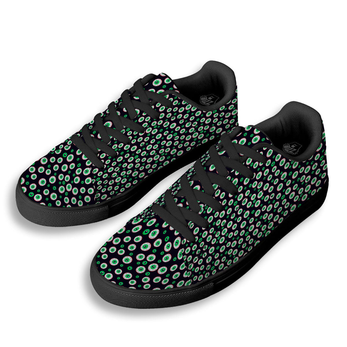 Eyeball Creepy Print Pattern Black Low Top Sneakers-grizzshop