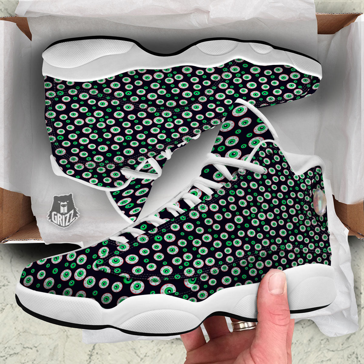 Eyeball Creepy Print Pattern White Basketball Shoes-grizzshop