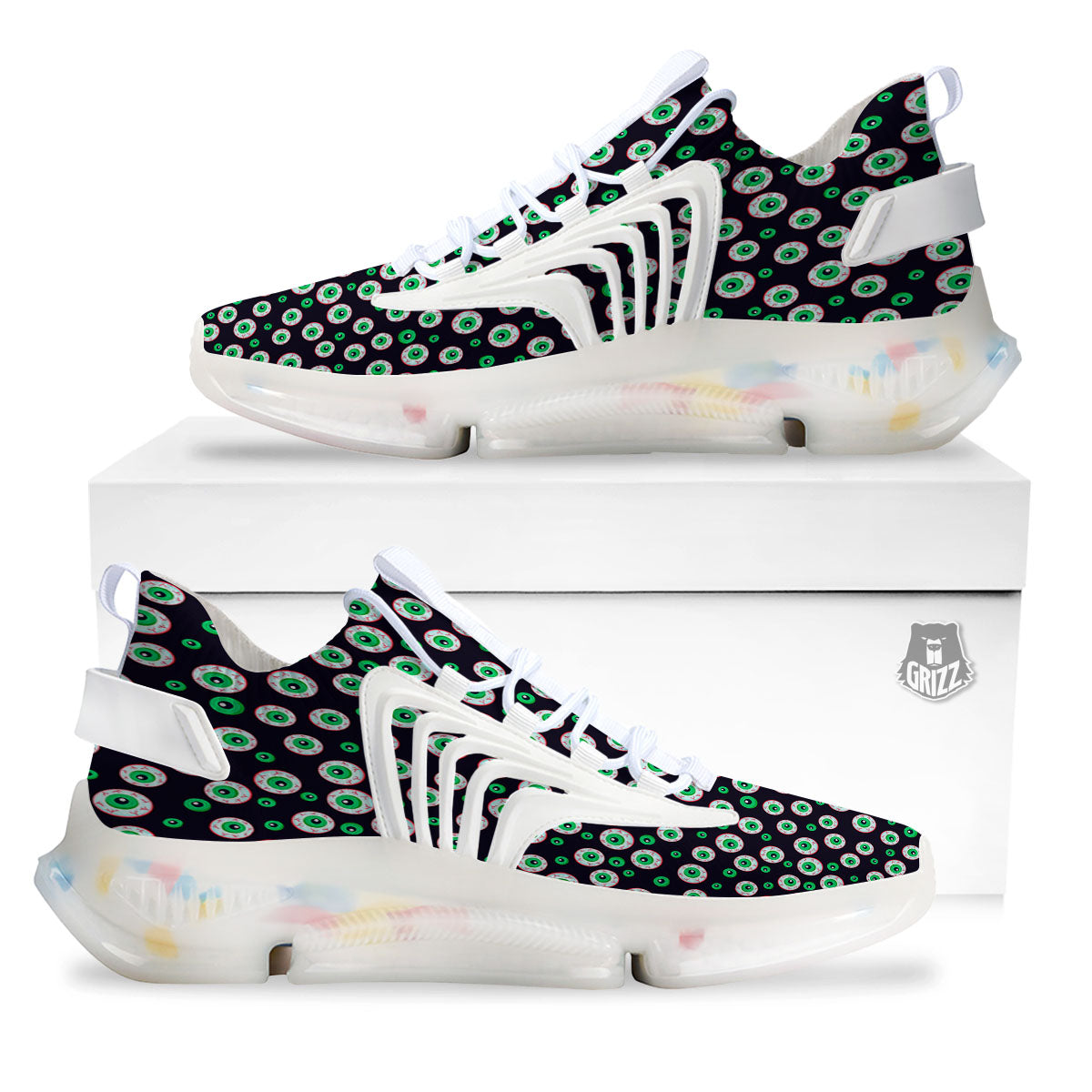 Eyeball Creepy Print Pattern White Gym Shoes-grizzshop