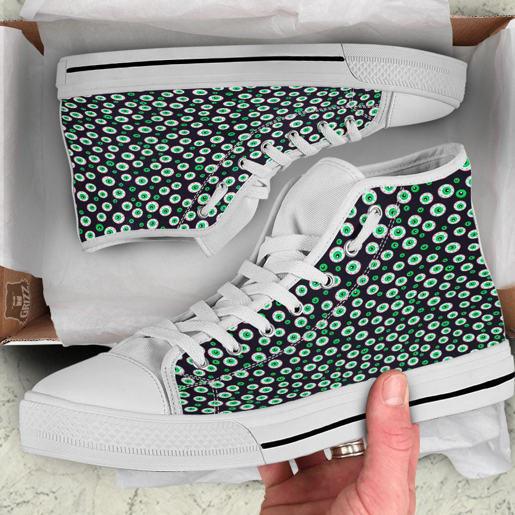 Eyeball Creepy Print Pattern White High Top Shoes-grizzshop
