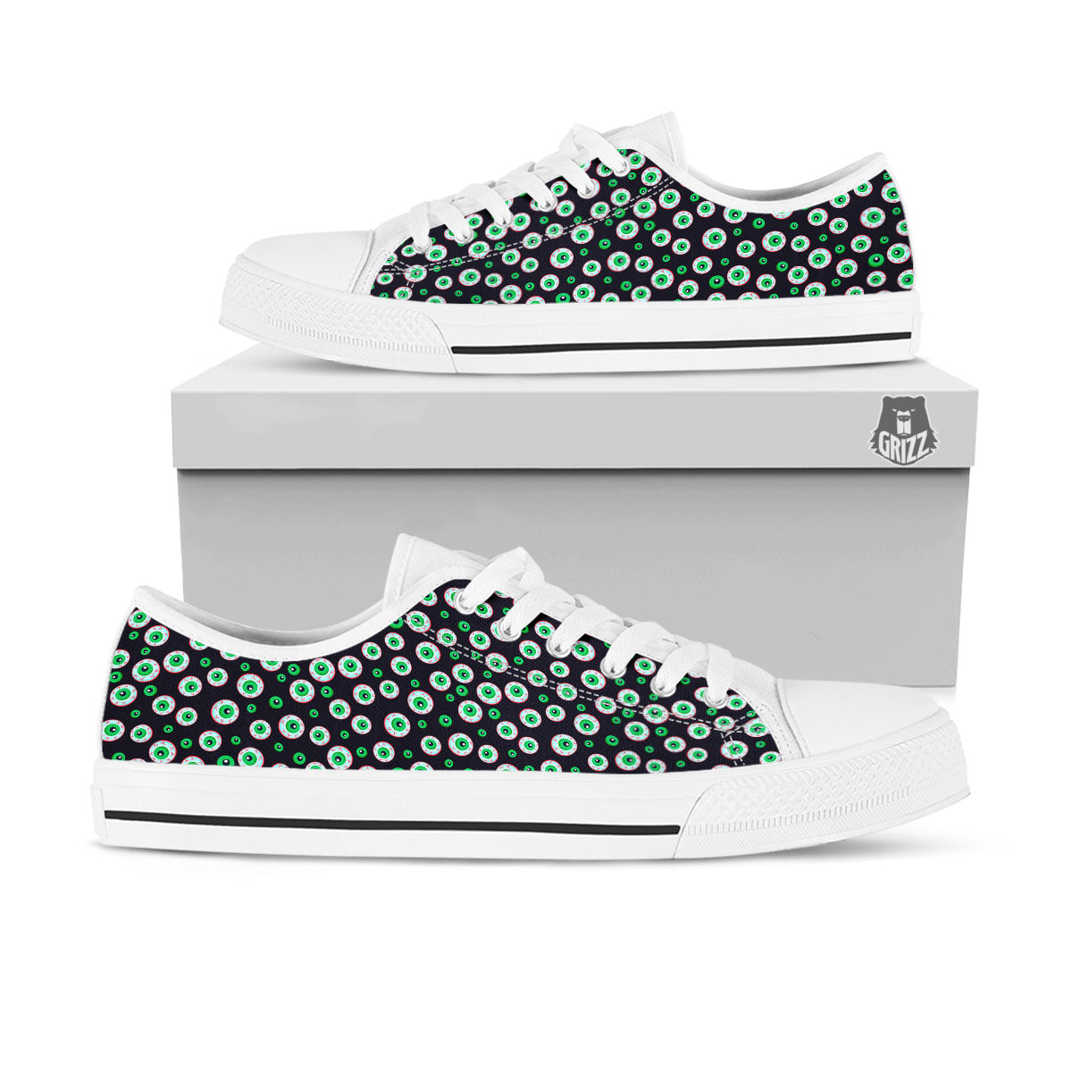 Eyeball Creepy Print Pattern White Low Top Shoes-grizzshop