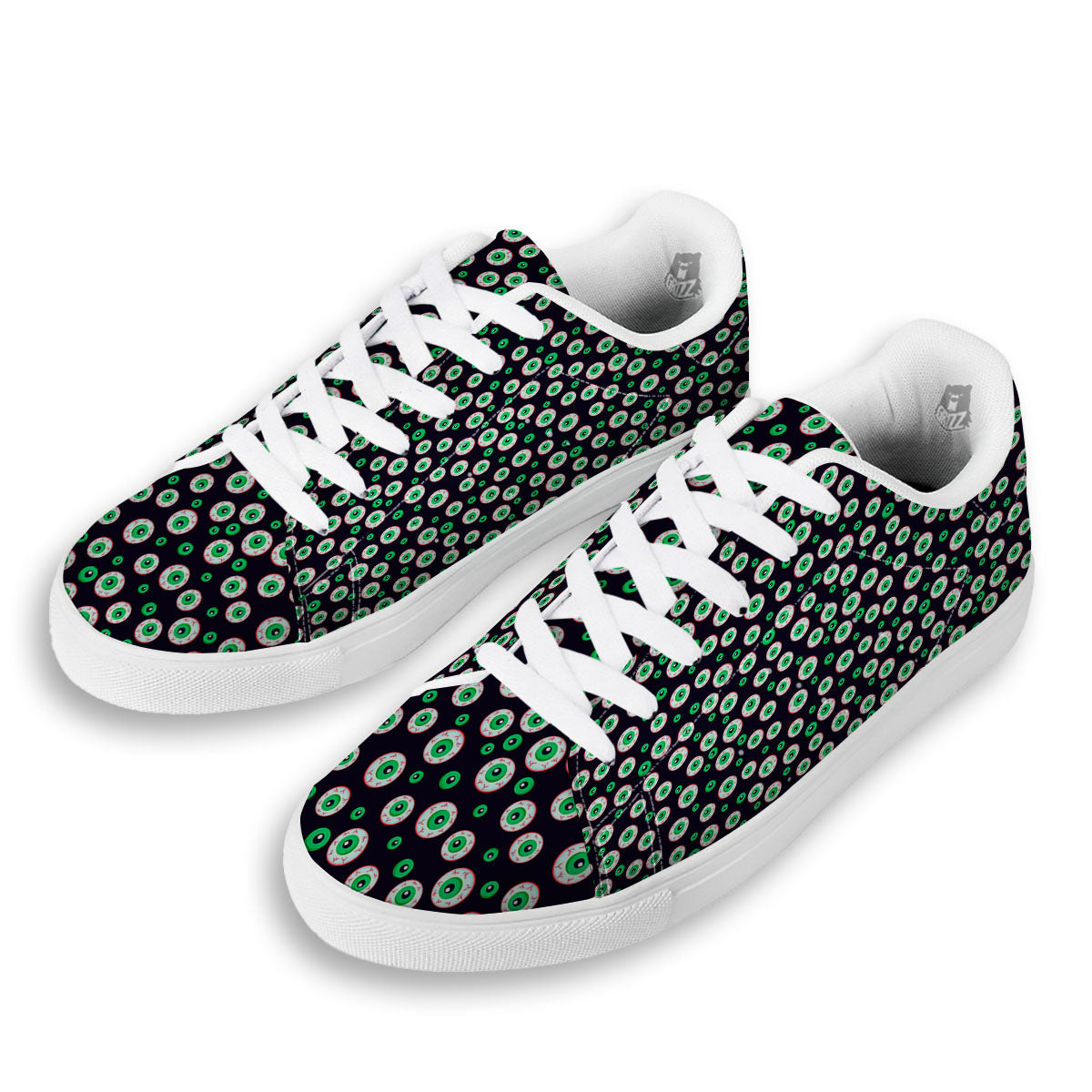 Eyeball Creepy Print Pattern White Low Top Sneakers-grizzshop