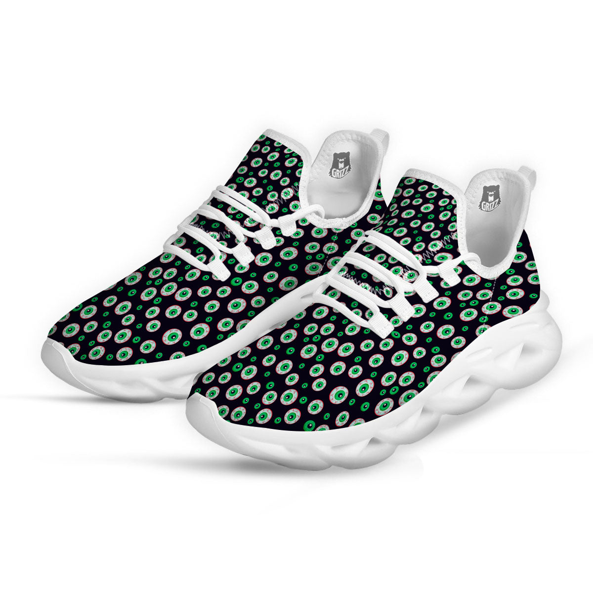Eyeball Creepy Print Pattern White Running Shoes-grizzshop