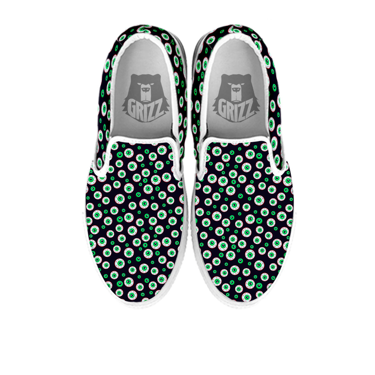 Eyeball Creepy Print Pattern White Slip On Shoes-grizzshop