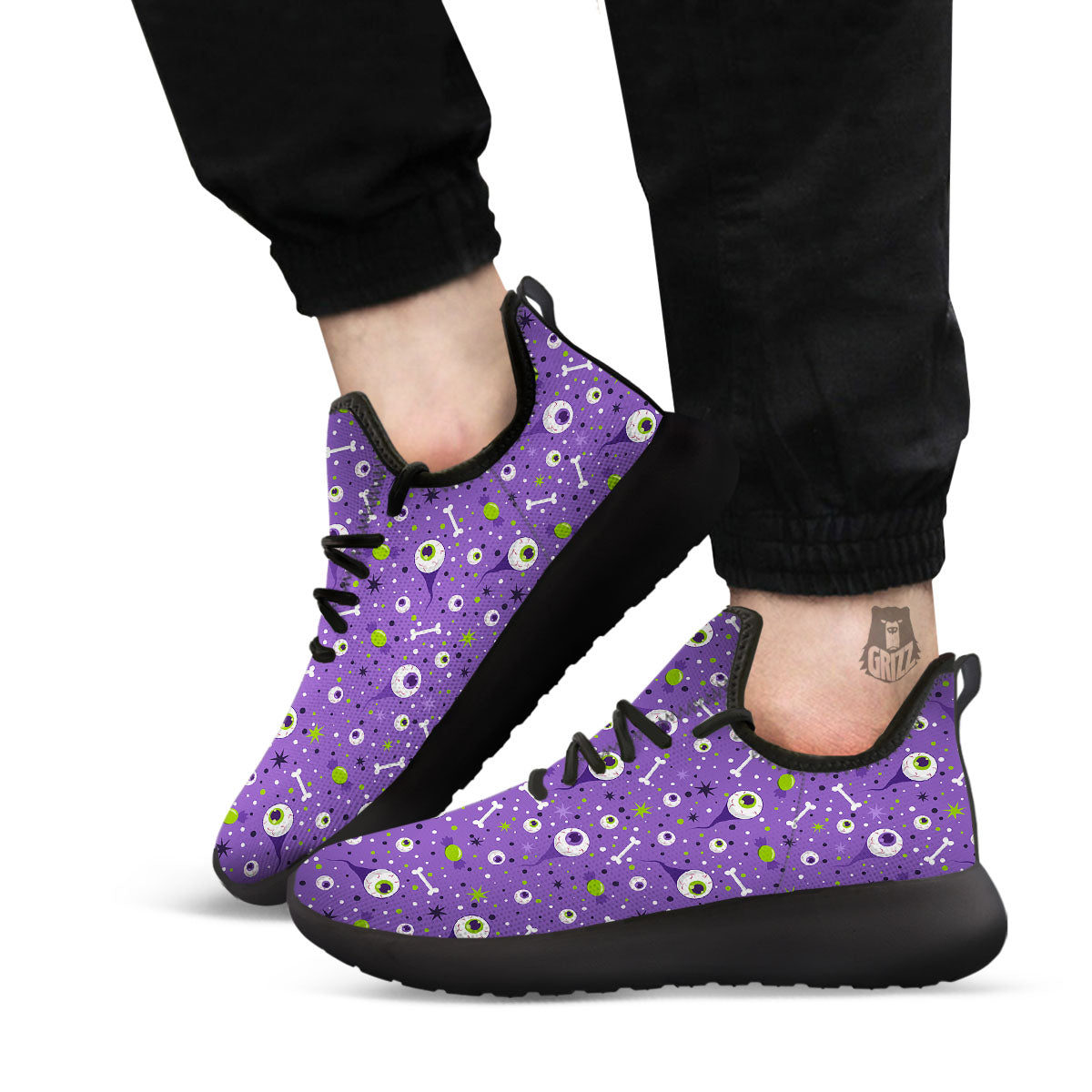 Eyeball Halloween Print Pattern Black Athletic Shoes-grizzshop