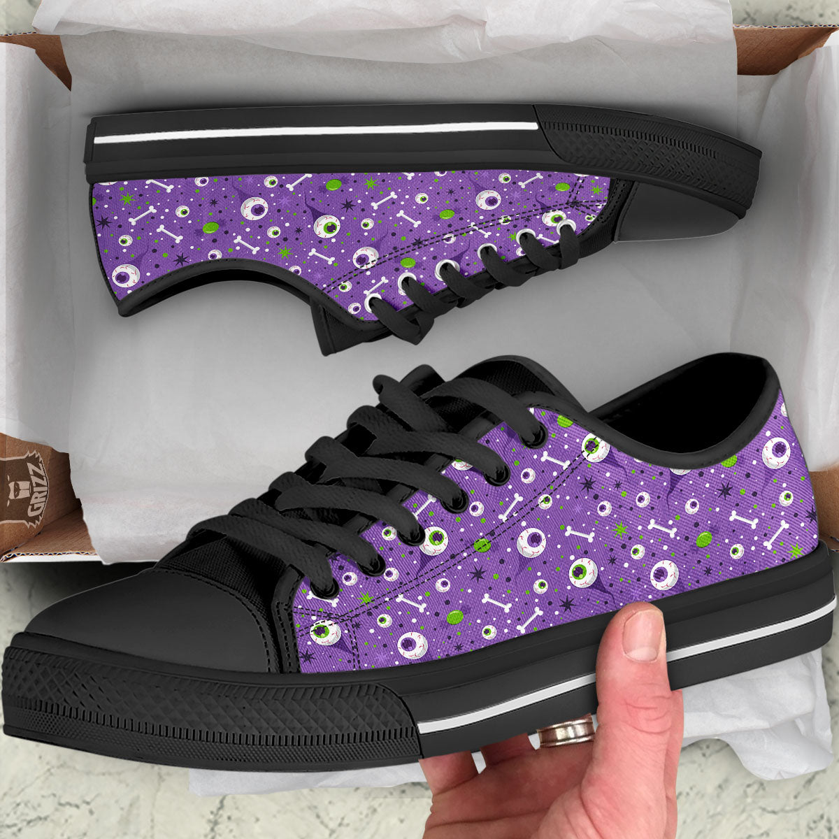Eyeball Halloween Print Pattern Black Low Top Shoes-grizzshop